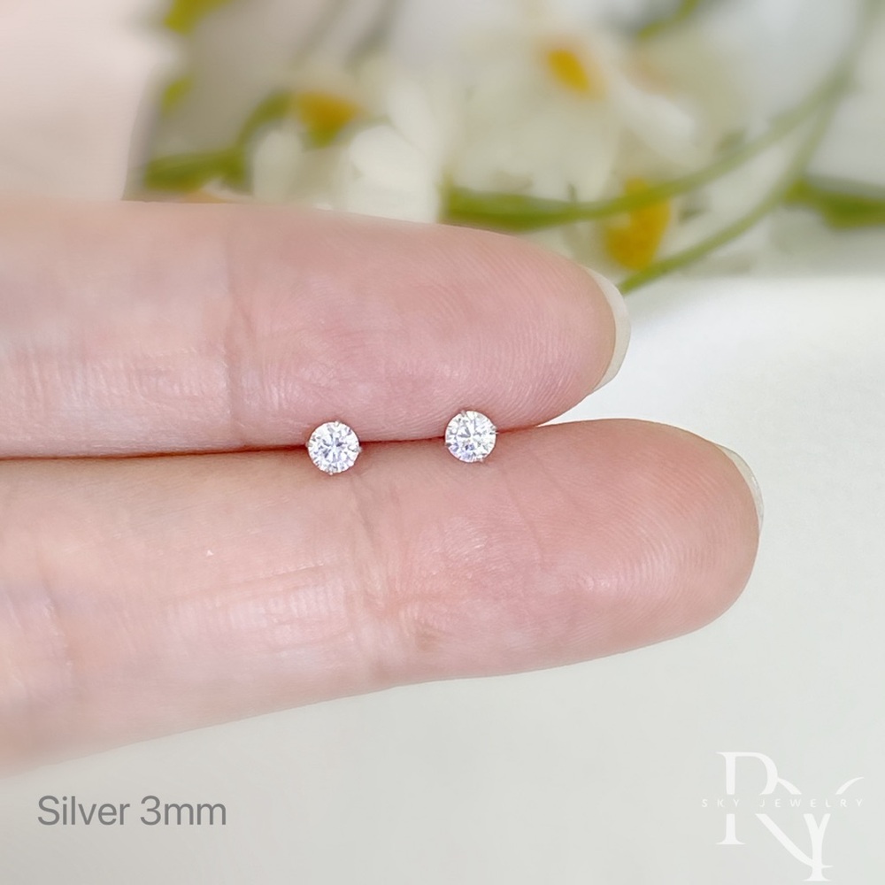 Screw back Studs/Solitaire CZ Studs Earrings/balls back-ESB006 3mm Silver